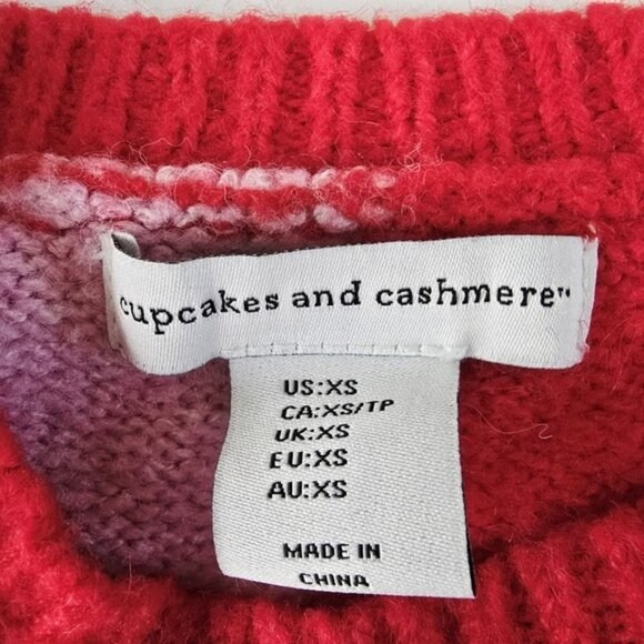 Cupcakes & Cashmere Women's Sweater Size XS Red Pink Colorblock Heart Retro - Picture 5 of 11